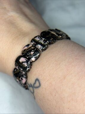 Rhodonite Panel Style Beaded Stretch Bracelet